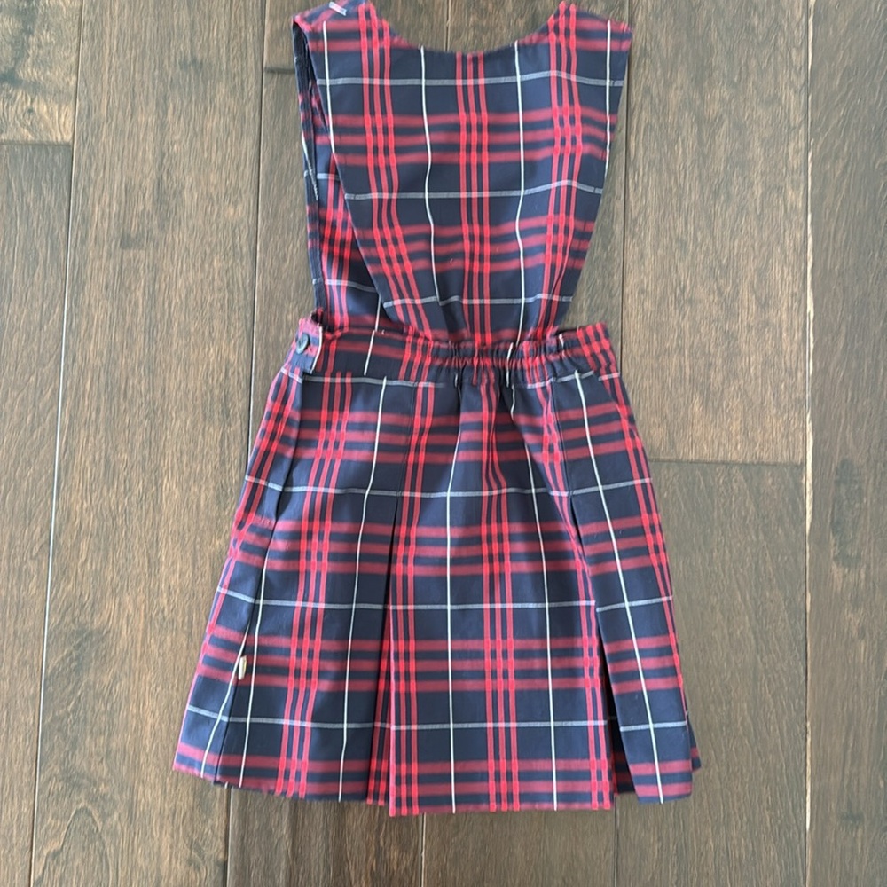 Dennis Uniform Girls Bib Front Box Pleat Hamilton Plaid Jumper Dress - Picture 7 of 8
